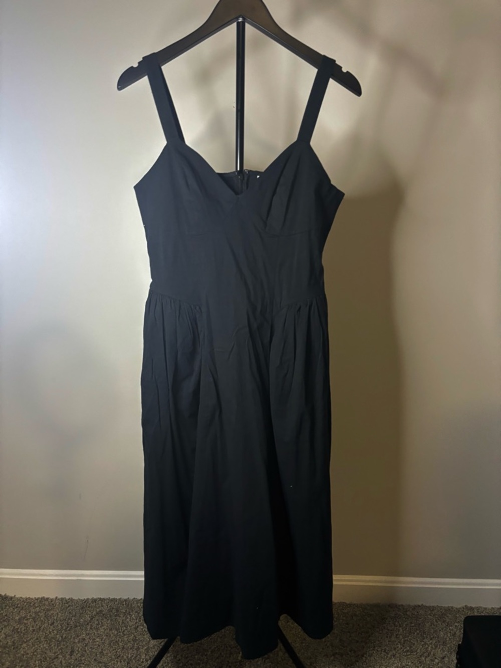 Women's Black Midi Dress with Sweetheart Neckline